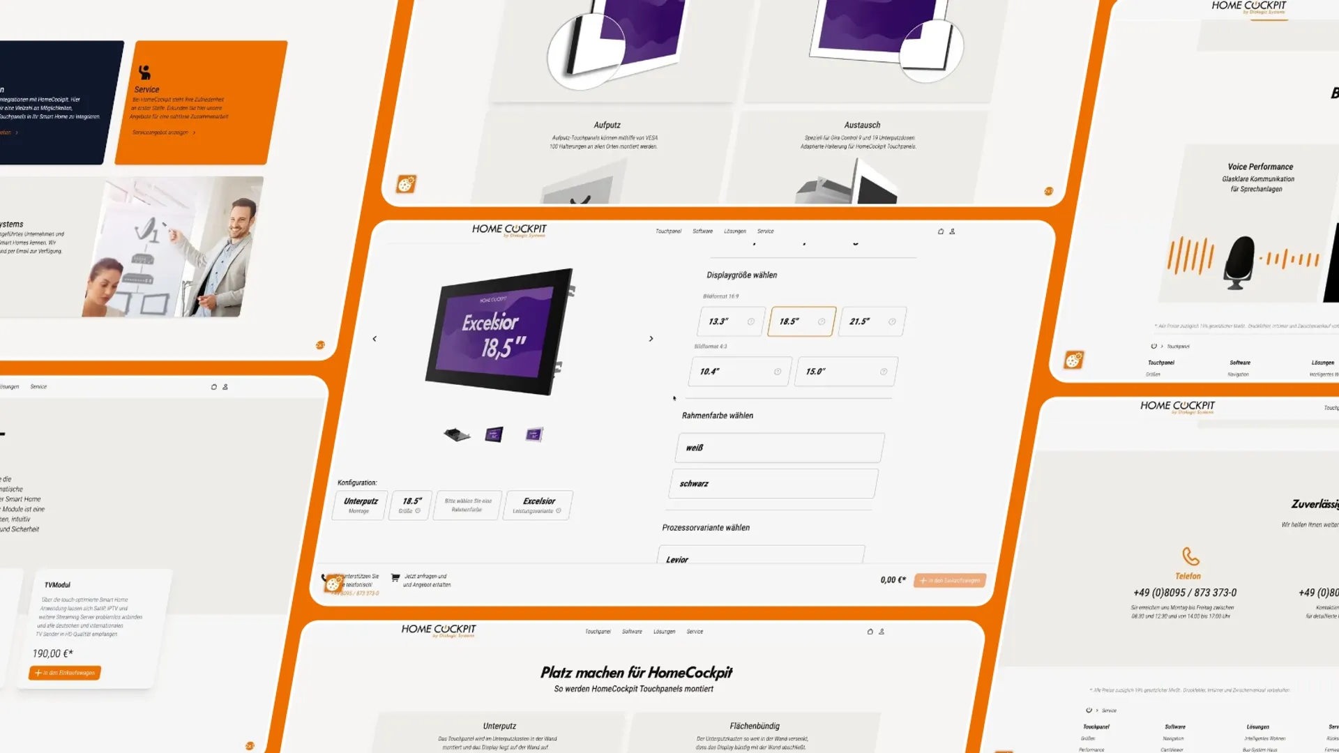 Collage aus verschiedenen Screenshots des HomeCockpit Webshops